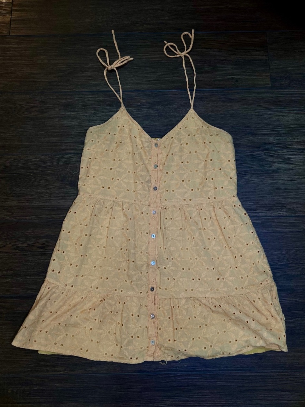 Blue Rain Cotton Orange Tiered Spaghetti Strap Mini Dress Embroidered Floral M